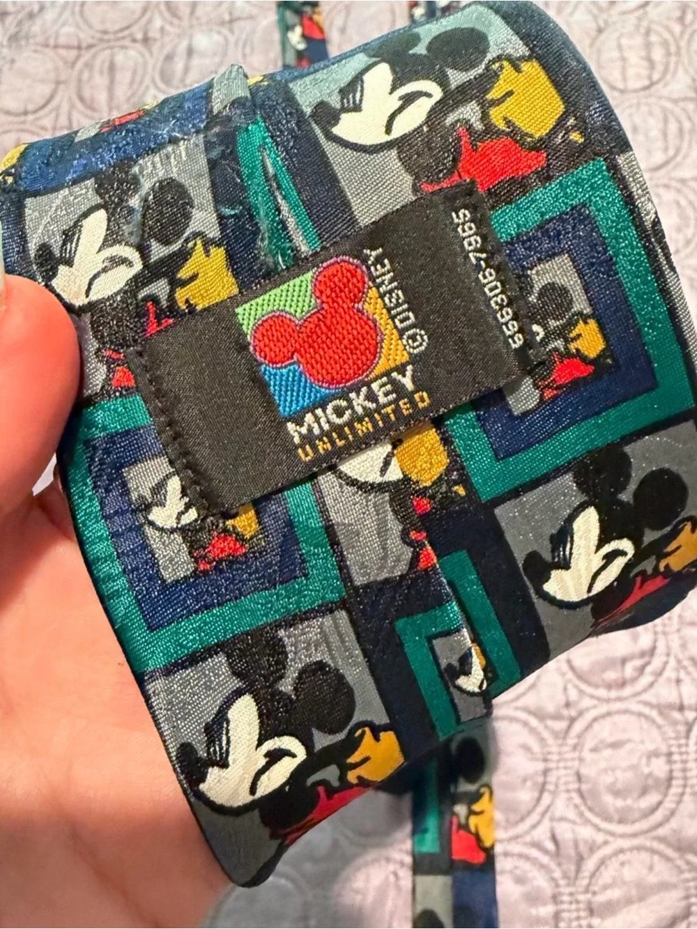 Vintage Mickey Mouse Patterned Tie in Teal and Navy